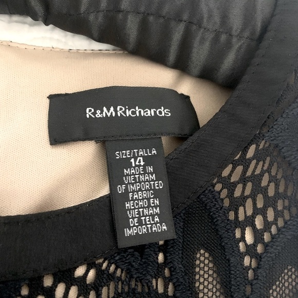 R & M Richard Black lace patterned overlay sheath cocktail dress Size 14 - Picture 5 of 8